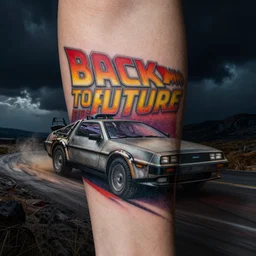 a tatoo of delorean from back to the future,