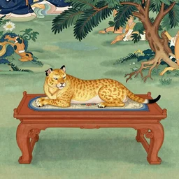an animal lay under the Bodhisattva Ksitigarbha's sutra table.