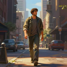 man walking in ps1 third person game city