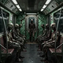 featureless humanoid figures on the subway, dimly lit, distressed venetian green plaster walls, liminal space, haunting atmosphere, gothic, photorealistic, hyperdetailed 3 d matte painting, hyperrealism, hyperrealistic, cinematic, silent hill, horror style, 8 k ultra hd octane render