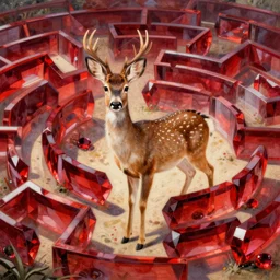 “a doe deer lost in a maze of bright red ruby glass, as painted by Henry Winslow and Leyendecker”