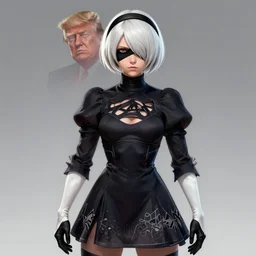 portrait of 2B nier automata as trump wearing skintight clothes, digital art by Mike Winkelmann and Bradley Munkowitz, trending on artstation, artstationHD, artstationHQ