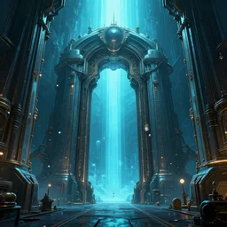 symmetric _ vanishing _ pointoctane _ render _ epic _ steampunk _ gate _ to _ another _ dimensionnight _ surreal _ aqua _ blue _ huge _ _ highly _ detaile.