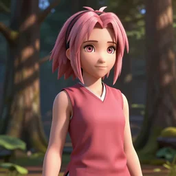 sakura haruno photorealistic , cute , 3d , disney style,pixar