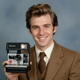 Gru in the 1970s with a combover and a 1970s blazer, while smiling for a photograph, Polaroid Camera, Photograph, Portrait, High School Photo, 1970s, 4k Resolution, 8k Resolution, Trending on Artstation, Realistic, Hyperrealistic, Very Detailed, Highly Detailed, HD Quality