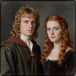 a technicolor silver gelatine realistic, supersharp, supersharp, realistic, photographic daguerreotype portrait of merlin and morgana shallow depth of field