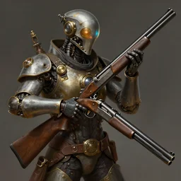 a steam punk cyborg holding a 1 2 gauge shotgun highly detailed, digital painting, artstation, concept art, smooth, sharp focus, illustration, art by artgerm and greg rutkowski and alphonse mucha