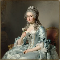a rococo and neoclassical portrait of a beautiful french princess sitting down with a flower in her hand made in 1 7 7 2 by joseph ducreux pastel on parchment, 1 7 7 0 s painting, hyperrealistic, highly detailed