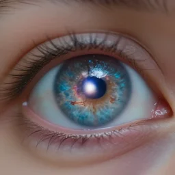 close - up photo of human eye, transforms into a nebula, 4 k, soft focus