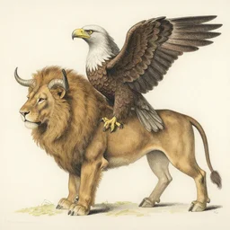 a creature with the body and eyes of a man, with the beak of an eagle, the mane of a lion, and the horns of an ox. drawn by jean delville