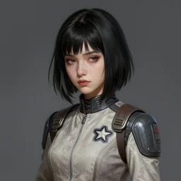 portrait of a woman by greg rutkowski, goth aesthetic, black bob hair, she is about 2 0 years old, beautiful, she seems apathetic but she is sweet, wearing starfighter pilot uniform, star wars expanded universe, highly detailed portrait, digital painting, artstation, concept art, smooth, sharp foccus ilustration, artstation hq