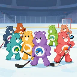 the care bears playing ice hockey!!!!!! dream mercy and winston from overwatch, extremely detailed, sharp focus, wide view, full body shot, smooth, digital illustration, by james jean, by rossdraws, frank franzzeta, mcbess, sakimichan, brosmin, danton fadeev, steve simpson