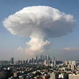 a mushroom cloud hovering over a city far away view