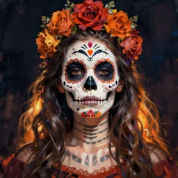 Illustration of a sugar skull day of the dead girl, art by howard arkley