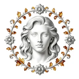 Rococo + Scrollwork + Full of silver layers + Symmetrical Portrait + Visually Striking amber vines + Single Face + smoke + Trending on Artstation + Incredible Blue White and Red french illustration + Exquisite detail