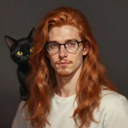 a beautiful chad german guy with very long chestnut! hair, with glasses and short stubble! goatee cosplaying! as a catboy!,, digital painting, concept art, matte, art by greg rutkowsky and artgerma