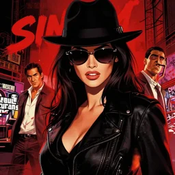 dream of a film still from sin city, closeup portrait of film noir angry megan fox private detective wearing a hat and sunglasses, china town, glamour pose, detailed illustration, digital art, trending on artstation, frank miller, martin ansin, action movie poster, dripping paint, red on black, patrick nagel, yoshitaka amano, daniel merriam, graffiti, gta v,