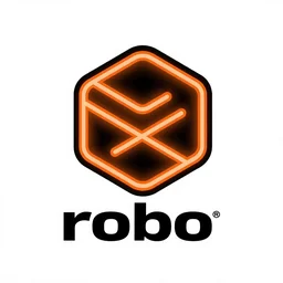 professional studio logo for robo artist, vector clip art, artstation, neon, isometric, orange and black paint brush vector art by beeple