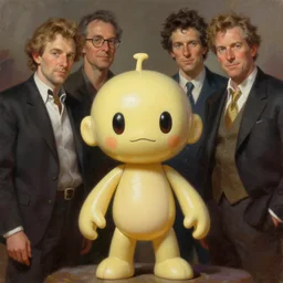 a rubber band mascot character posing for a picture, digital painting, masterpiece by rembrandt and thomas kinkade and frank frazetta and kentaro miura, by reiq and tite kubo, stylized yet realistic faces and anatomy, advanced lighting technology, beautiful, gorgeous brush strokes