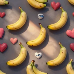 colorful bananas and eyes and hearts seamless pattern