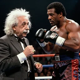 photo realistic, albert einstein in the ring fighting rocky balboa