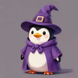digital painting of an adorable penguin wearing a purple wizard robe and hat by winslow homer