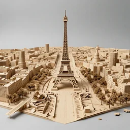 a nuclear wasteland in paris, paper model, diorama