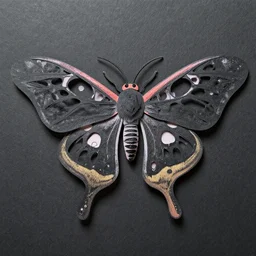 black paper luna moth, cut paper, many layers and intricate details
