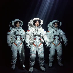 girls astronauts in dark void underwater - complex and hyperdetailed technical suit design. reflection and dispersion materials. rays and dispersion of light. volumetric light. f / 3 2. noise film photo. flash photography. ultra realistic, wide angle. poster by wayne barlowe, hajime sorayama aaron horkey, craig mullins