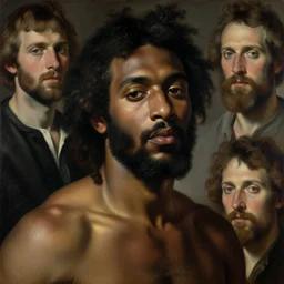 an stylized painting of an african greek god, by caravaggio, george luks and paul klee, muted color scheme, extreme detail