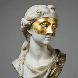 a woman with a gold mask on his face, a bronze sculpture by hedi xandt, behance contest winner, neoclassicism, rococo, aesthetic, marble sculpture