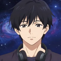 an anime face portrait of a music producer, in the background you can see the universe. official art, key visual, studio lightning, very detailed bd cover, Kimi no Na Wa, hyperrealistic, artstation, caustics, trending on Artstation, 8K, octane renderer, rtx on