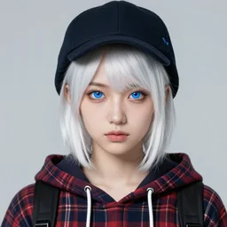 highly detailed portrait of a sewer punk lady student, blue eyes, tartan hoody, hat, white hair by atey ghailan, by greg tocchini, by kaethe butcher, by alex horley, gradient yellow, black, brown and cyan color scheme, grunge aesthetic!!! ( ( graffiti tag wall flat colour background ) )