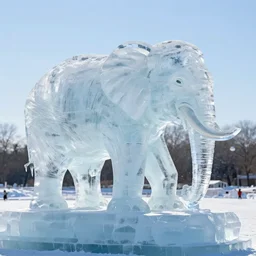 an elephant sculpture made from ice