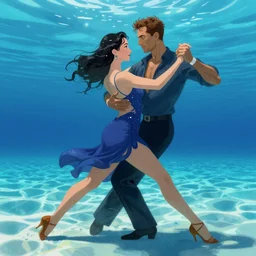 semi realistic portrait  Salsa Dancing  inside clear blue ocean water  by AquaSixio, Stanley, strong color overlay, rim light and highlights , by Artgerm Lau,  Gesture draw, Salsa Social Dance, couple, Salsa tricks, WLOP, Rossdraws, Gesture draw,  James Jean, Andrei Riabovitchev, Marc Simonetti, and Sakimichan, trending on artstation