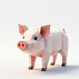low-poly pig, high detail photograph, full body, isolated on a pure white background, centered, entire subject in frame, sharp focus, soft studio lighting