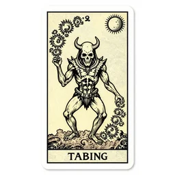 a beautiful fractal tarot card featuring bold occult imagery with clean lines. skullpunk demon. dimension. haeckel fish. detailed adult coloring book