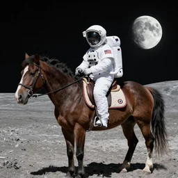 An astronaught riding a horse on the moon