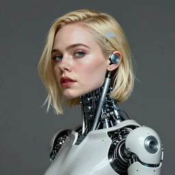 a striking hyper real illustration of Elle Fanning with cybernetics by Gustavo Doré