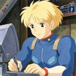 spaceship mechanic at work, blonde, bodysuit, finely illustrated face, highly detailed, colored pencil, studio ghibli, tankobon, in the style of ilya kuvshinov and krenz cushart and william - adolphe bouguereau and alphonse mucha