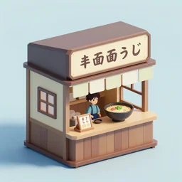outside view of miniature ramen shop, studio gibli, hayao miyazaki, clean, low poly art, very detailed, isometric view, trending on artstation, trending on behance low poly, best low poly 3 d pinterest, global illumination,