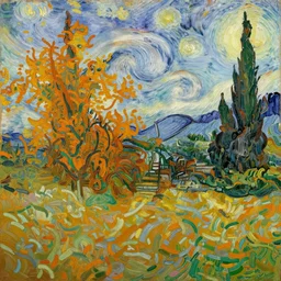 autumn landscape, in the style of van gogh,