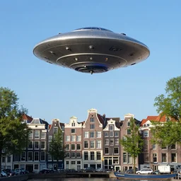 a ufo hovering over Amsterdam