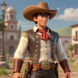 a detailed 3 d render of pancho villa as a shonen anime protagonist, poncho, 1 8 th century south america, octane render, 8 k, volumetric lighting, in the style of disney, art by albert bierstadt and thomas moran