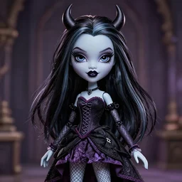 elegant draculaura from monster high, soft lighting, mysterious atmosphere, hyper realistic, hyper detailed, fine clothing, beautiful, leyendecker,