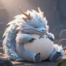 a cute mystical dragon slepping mofumofu, fluffy Full of Light, Animated Film, Cinematography, Atmosphere, Highly Detailed Heavenly Dramatic Lighting, Highly Realistic Cinematic Lighting, Volumetric Lighting, Photography, Anime Style, Cinema, Epic High Dynamic Lighting