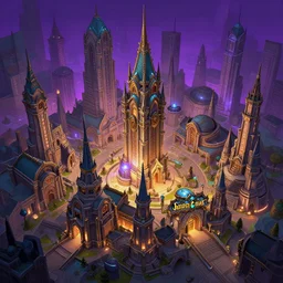 The city of Stormwind from World of Warcraft,art by Boris Vallejo and Alan Lee,trending on artstation, disproportionate lighting isometric view,synthwave ,league of legends ,surrealism ,sharpness applied