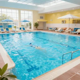 a extremely busy public pool