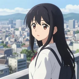 anime visual, portrait of a young female sightseeing above the city, beautiful cute by yoh yoshinari, katsura masakazu, dramatic lighting, dynamic pose, dynamic perspective, strong silhouette, anime cels, ilya kuvshinov, cel shaded, outlined!!!, rounded eyes, moody, detailed facial features