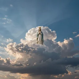 wide angle sky with virgin mary cloud in center, path tracing, ray tracing